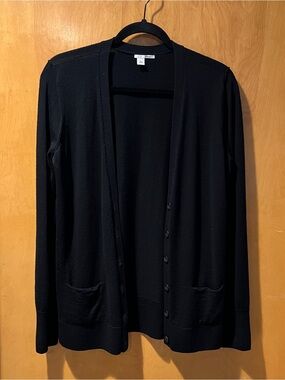 Black Halogen merino wool cardigan with pockets